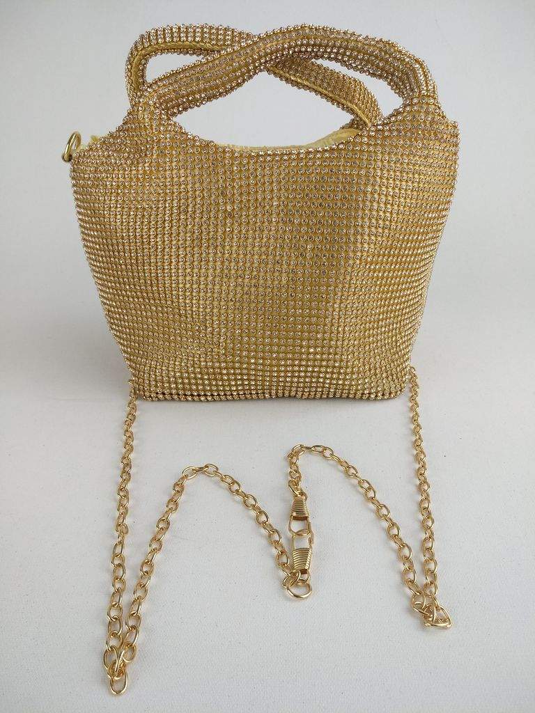 Manhattan Bolso Tote Mini Dorado - Vista Frontal con Cadena Dorado - Vista Frontal con Cadena