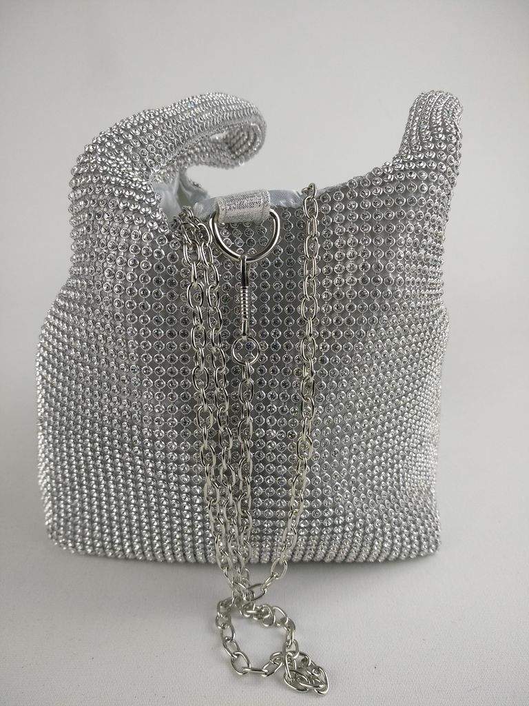 Manhattan Bolso Tote Mini Plata - Vista Frontal con Cadenas Plata - Vista Frontal con Cadenas