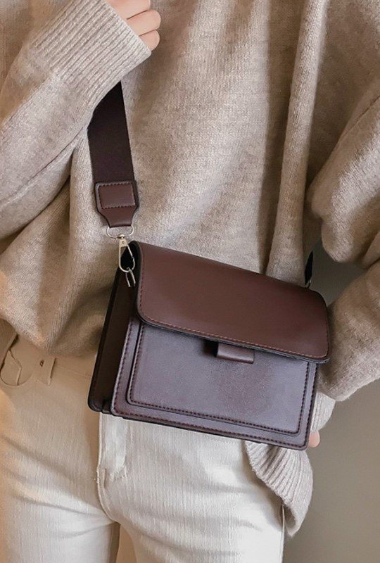 Bolso Bandolera Cuadrado estilo Vintage Con Correa Ancha Marrón