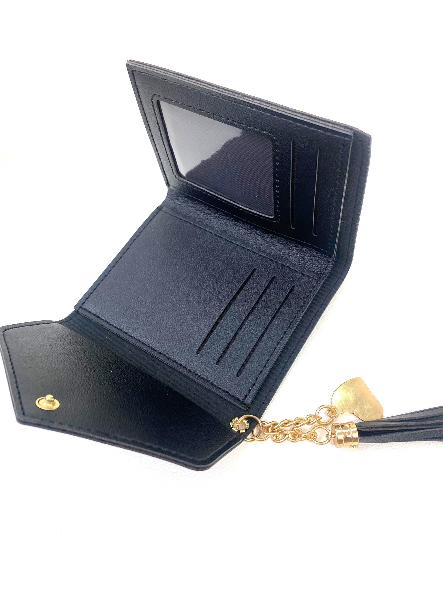 Cartera Pequeña para tarjetas y billetes con Hebilla Magnética Negro - abierta