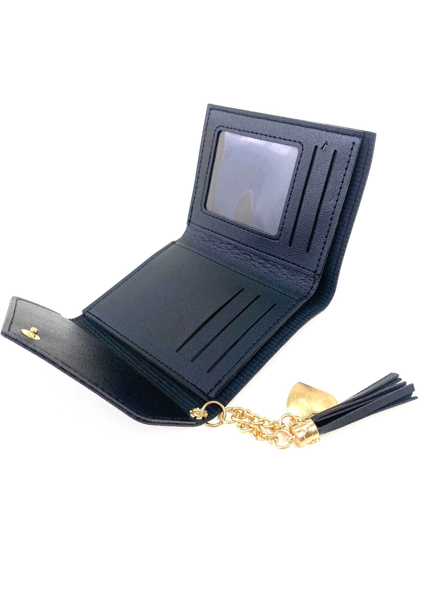 Cartera Pequeña para tarjetas y billetes con Hebilla Magnética Negro - de lado - abierta