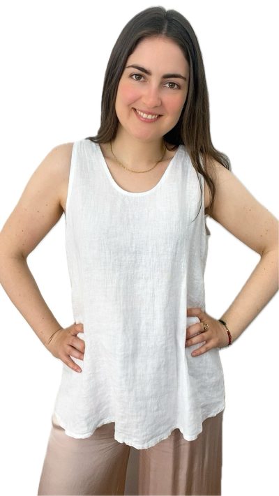 Blusa de Lino Blanca talla única –  Blusa Cádiz