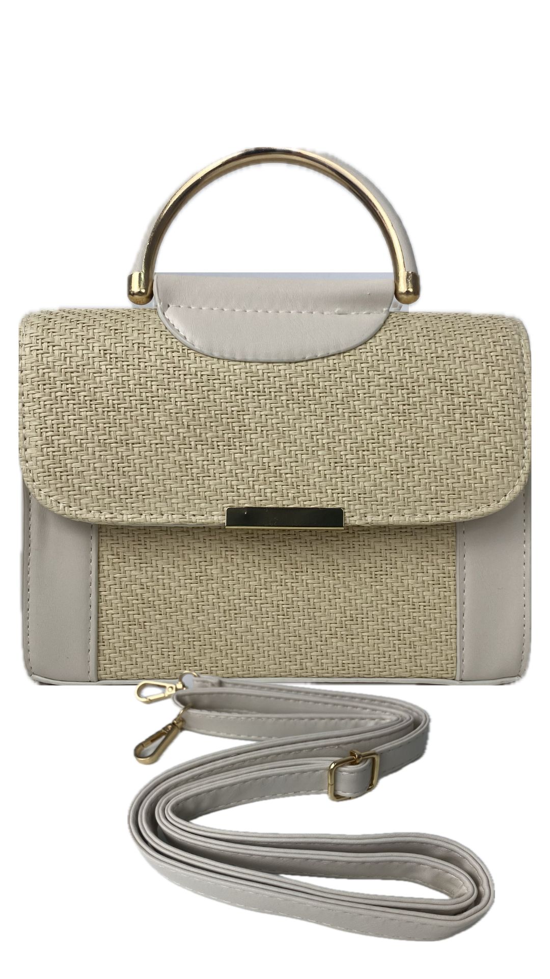 Bolso Combinación Cuero PU y Mimbre - Bolso Minerva - DE FRENTE CON ASA