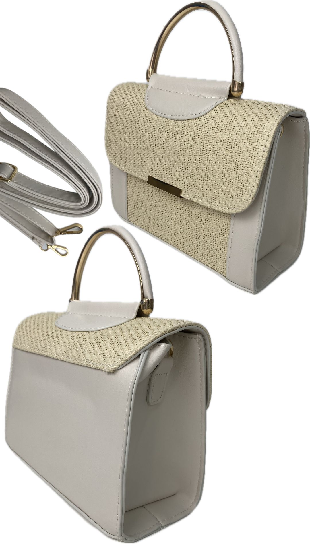 Bolso Combinación Cuero PU y Mimbre - Bolso Minerva - FRENTE Y ESPALDAS CON ASA