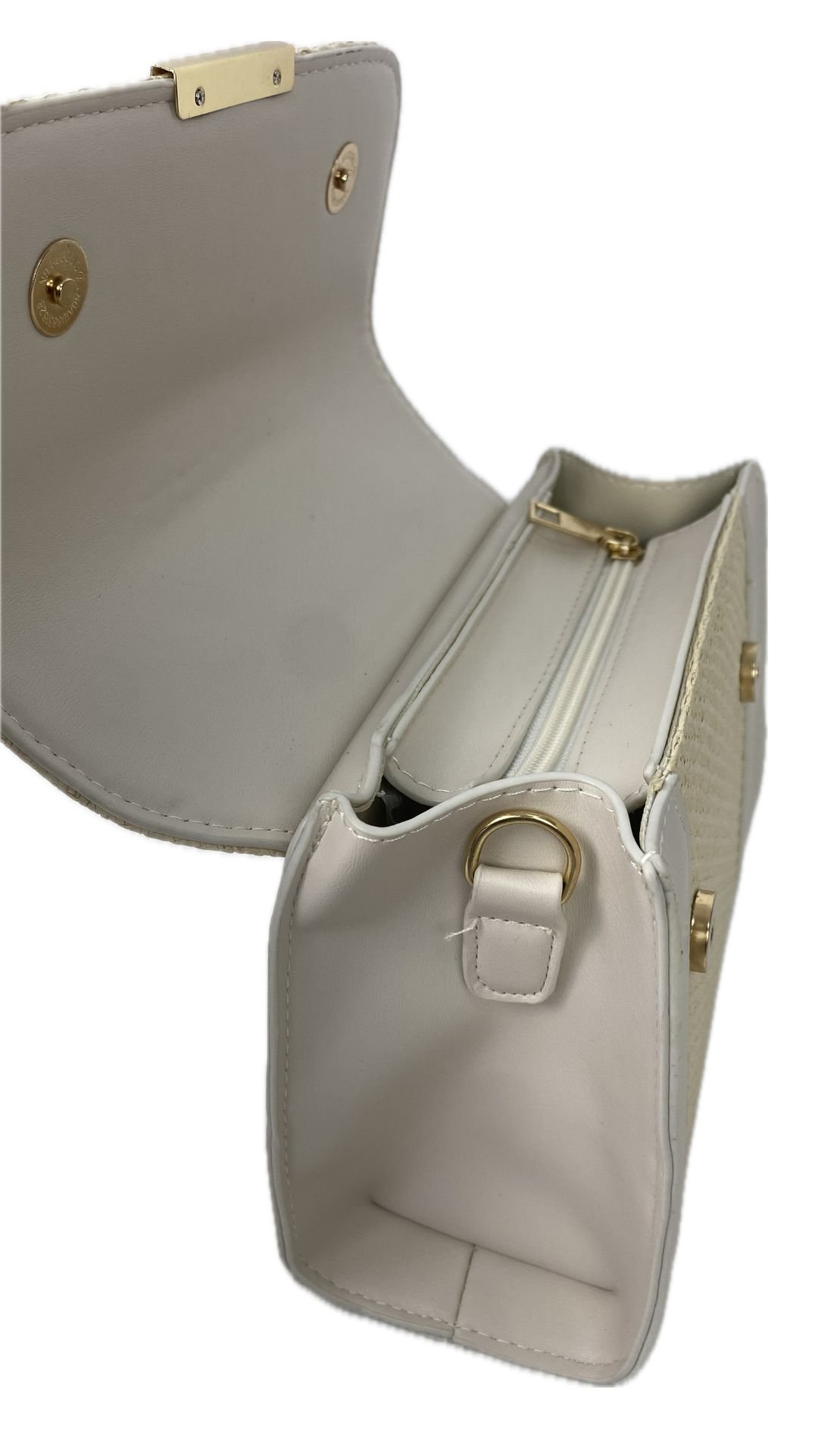 Bolso Combinación Cuero PU y Mimbre - Bolso Minerva - LATERAL ABIERTO