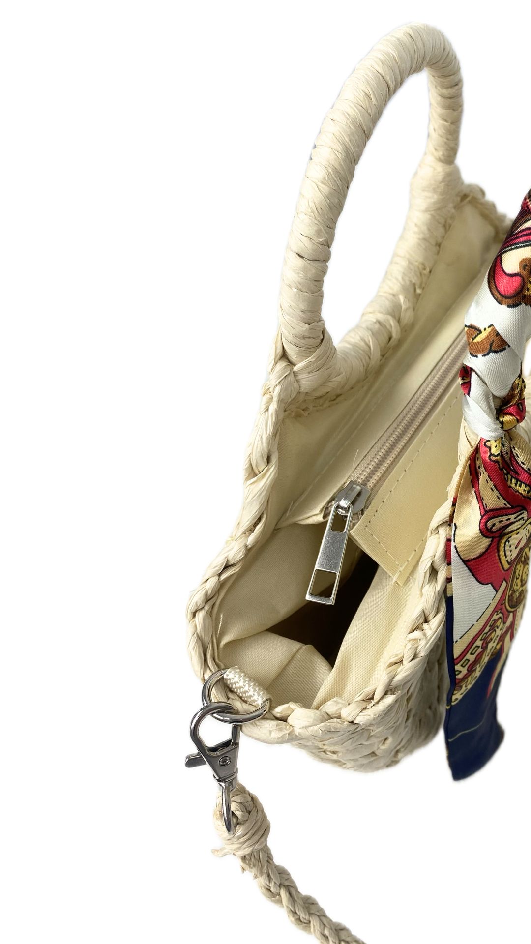 Cesta pequeña de fibra natural - Cesta Gigi DETALLE CREMALLERA Y ASA