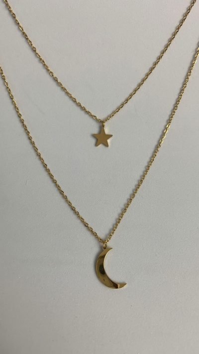Colgante DUO De Acero LUNA Y ESTRELLA Dorado