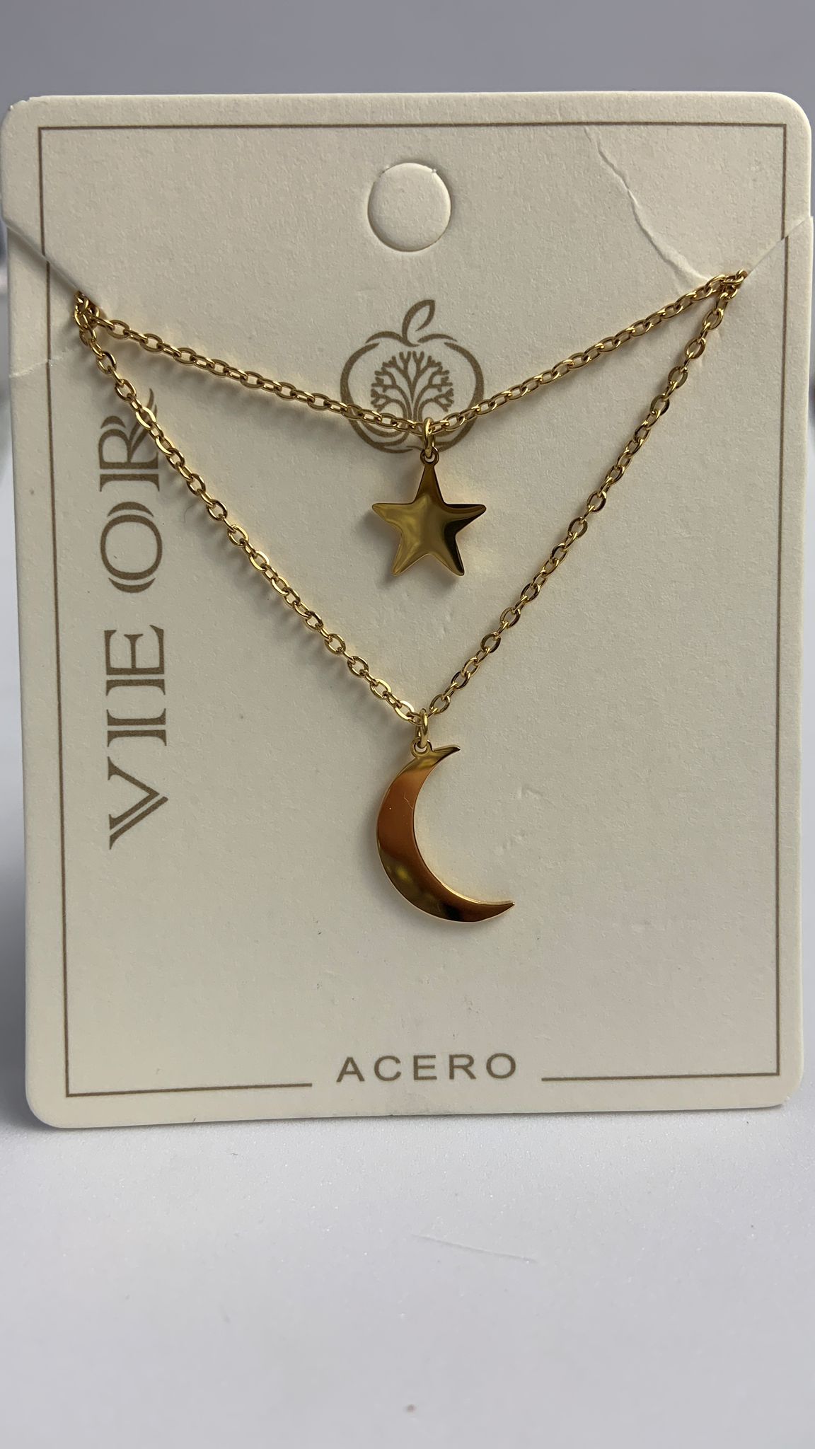 Colgante DUO De Acero LUNA Y ESTRELLA Dorado - Detalle