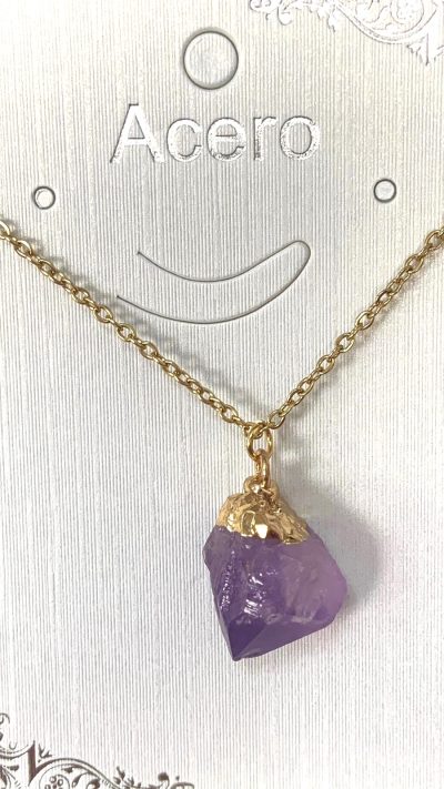 Colgante De Acero Color Oro con Piedra Natural Morada