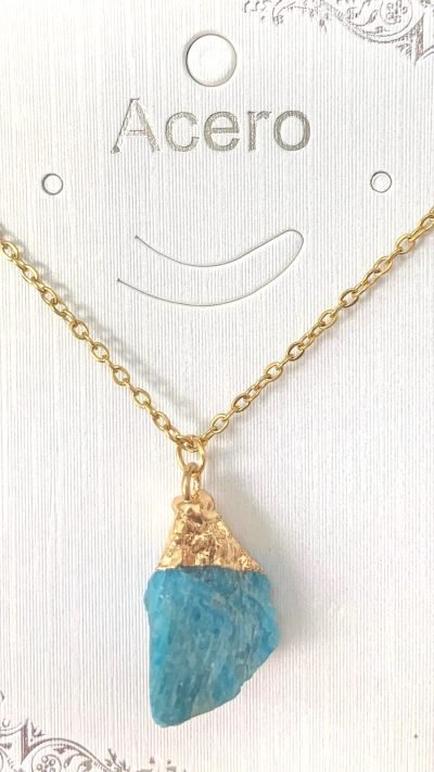 Colgante De Acero Color Oro con Piedra Natural Turquesa