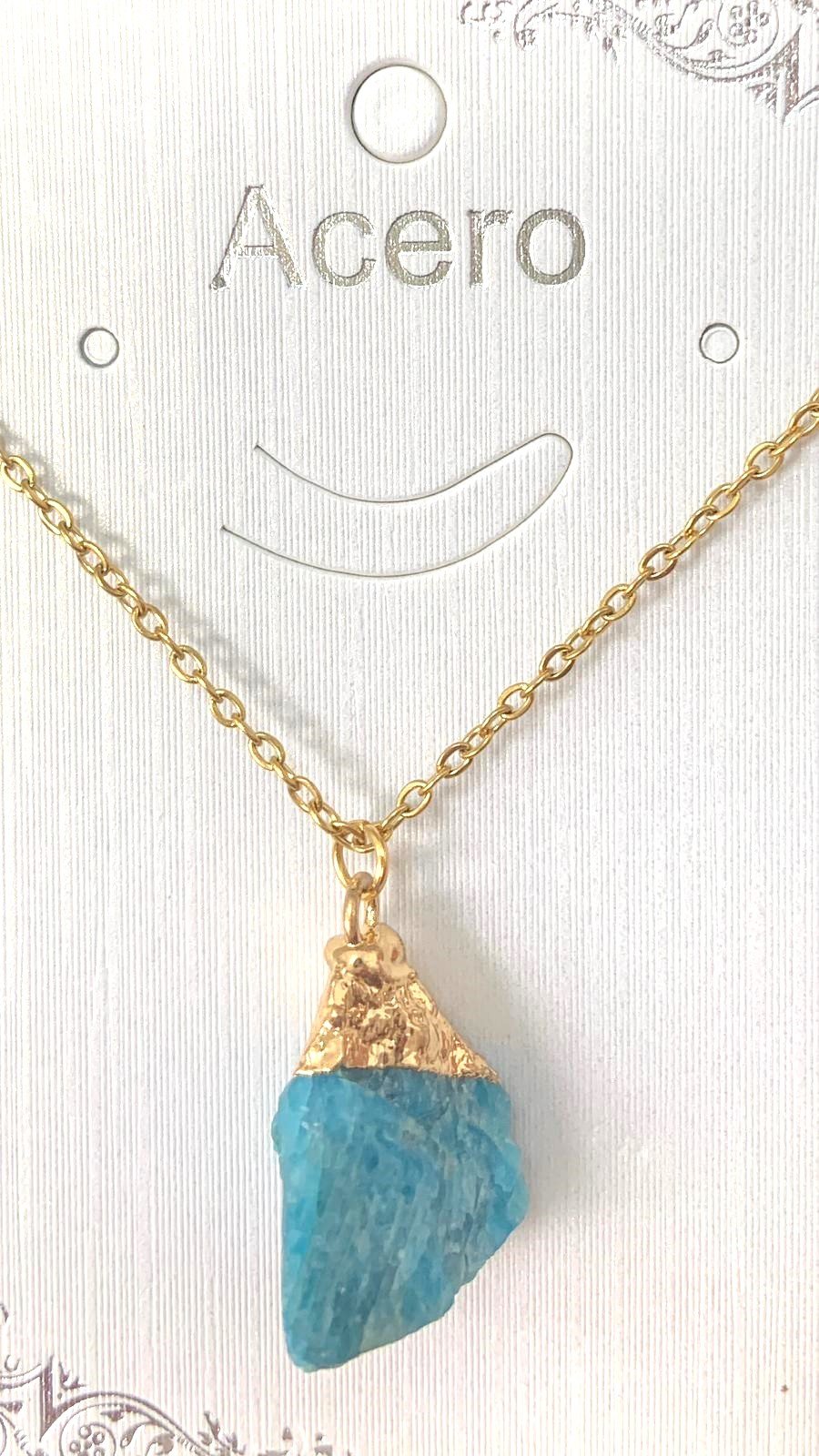 Colllar De Acero Color Oro con Piedra Natural Turquesa