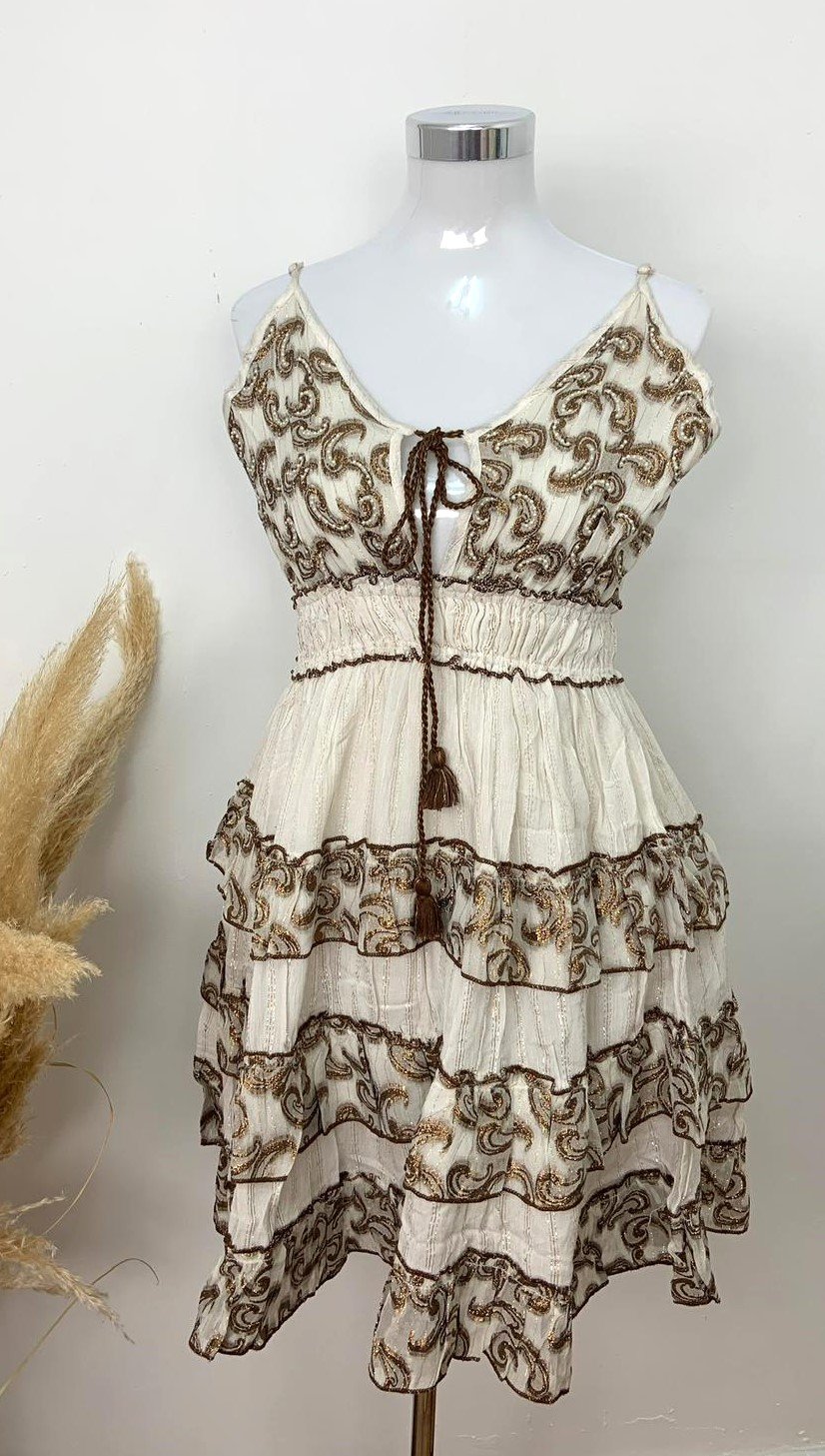 Vestido Boho Corto con Brillo 100% Viscosa - Vestido Jaén - de frente