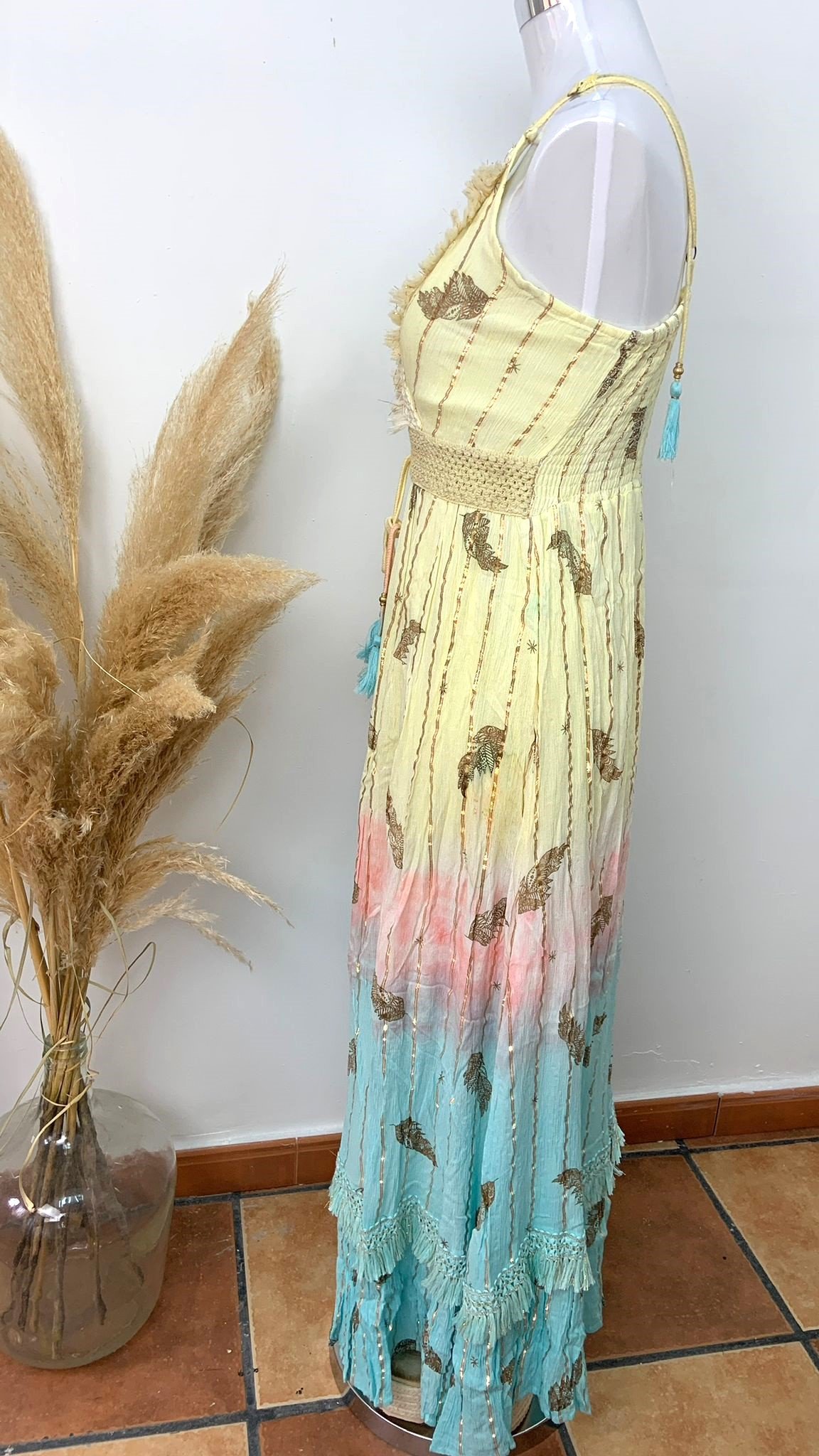 Vestido Boho Largo Amarillo - Vestido Mallorca - de lateral