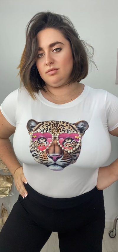 Camiseta manga corta de algodón – Tigre con gafas de perlas Talla Pequeña (S – M – L)