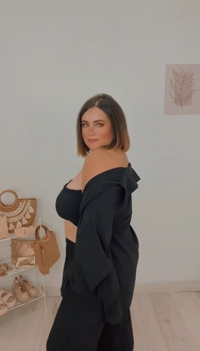 Conjunto 3 piezas – Top, Camisa y Pantalón de pata ancha – Conjunto Jerez Negro