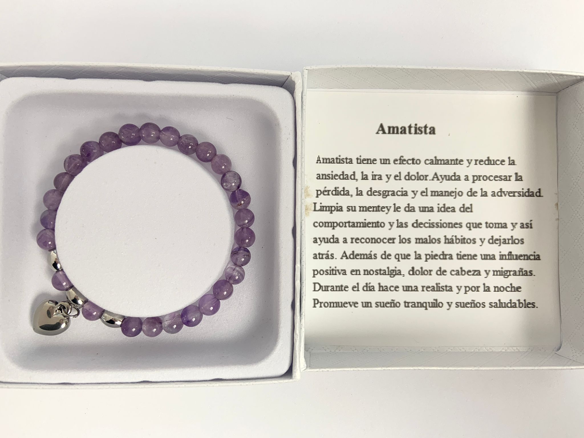 Pulsera de piedra natural y corazón de acero - Pulsera AMATISTA