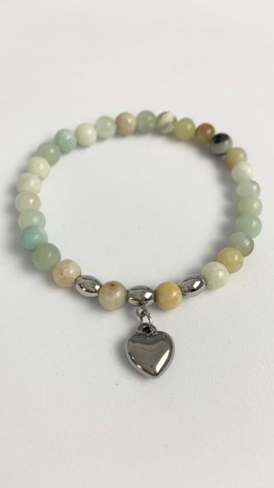 Pulsera de piedra natural y corazón de acero – Pulsera AMAZONITA