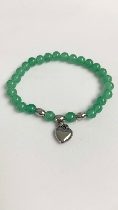 Pulsera de piedra natural y corazón de acero – Pulsera JADE
