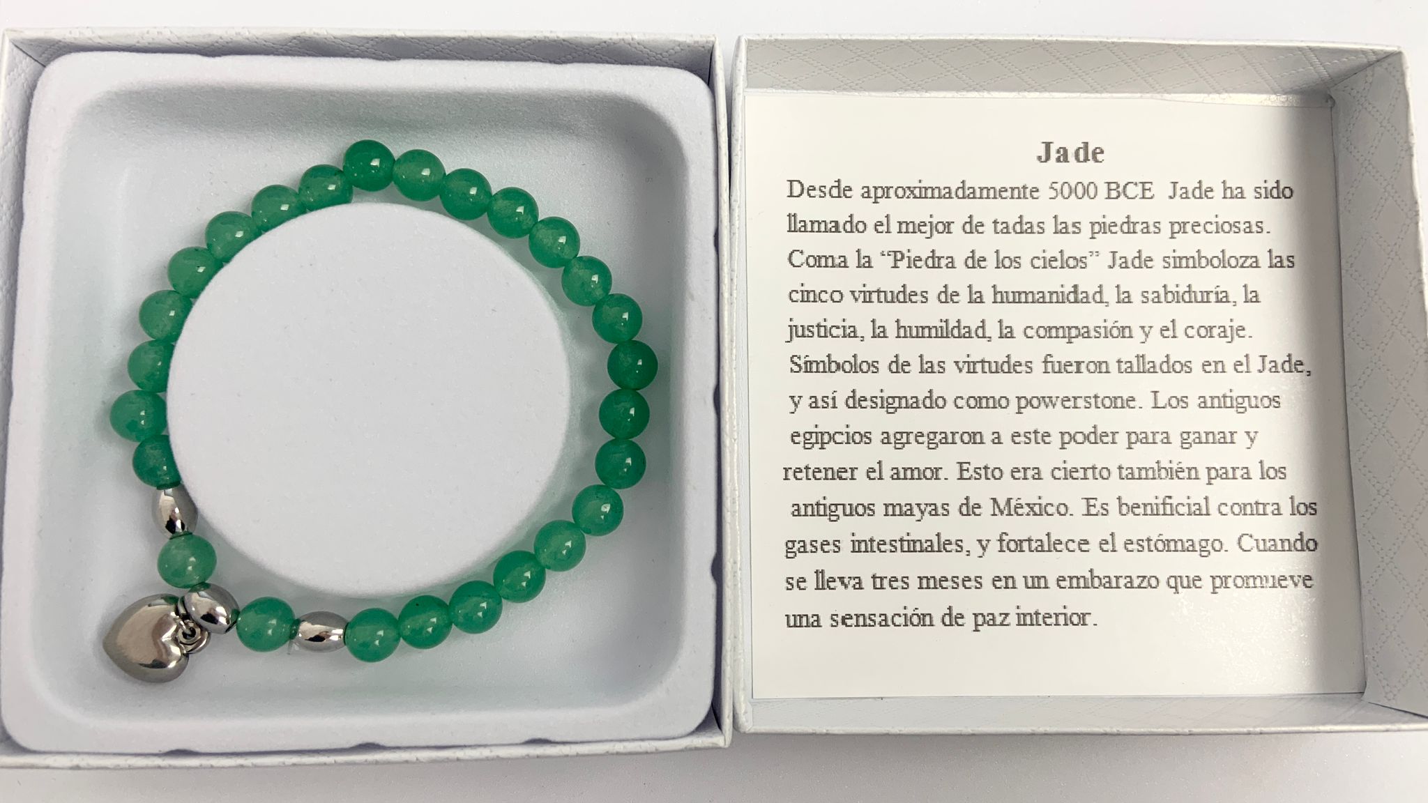 Pulsera de piedra natural y corazón de acero - Pulsera JADE