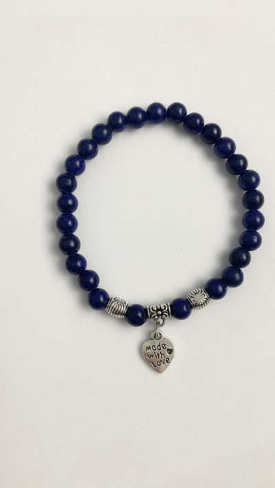 Pulsera de piedra natural y corazón de acero – Pulsera Lapislázuli