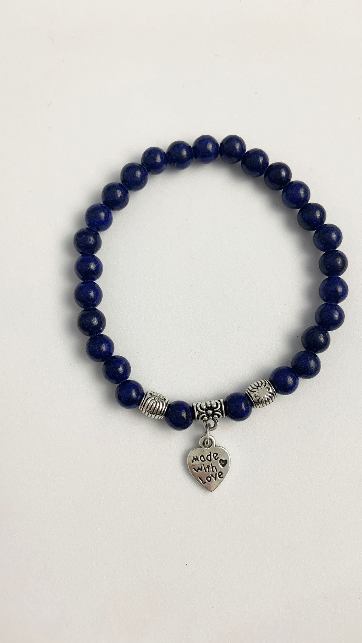 Pulsera de piedra natural y corazón de acero - Pulsera Lapislázuli - detalle