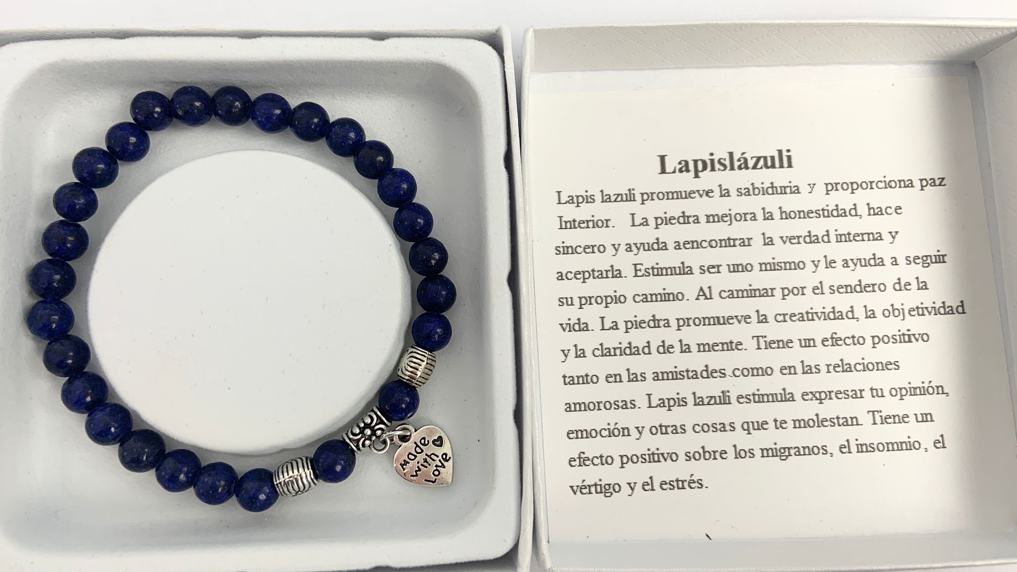 Pulsera de piedra natural y corazón de acero - Pulsera Lapislázuli