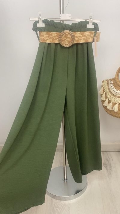 Pantalón cintura fruncida con cinturón – Pantalón Marisa color Verde Militar