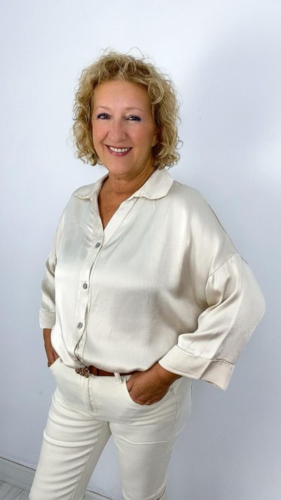 Camisa Fluida Beige Satinado Talla única