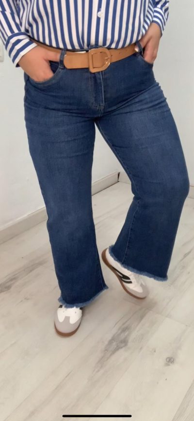 Pantalón Vaquero Elástico Pata Ancha Fleco